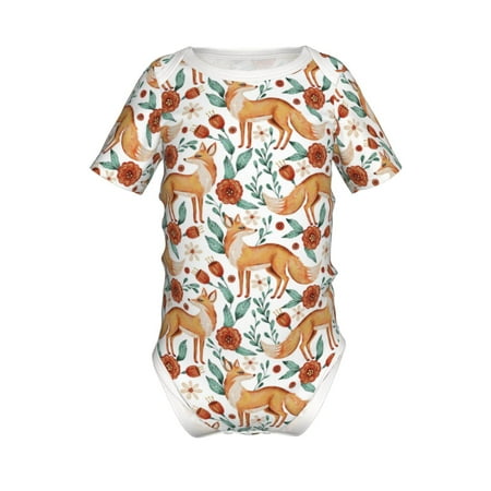 

Lukts Foxes and Floral Harmony Print Baby Short Sleeve Romper Onesie for Newborn Baby Boys and Girls-18 Months
