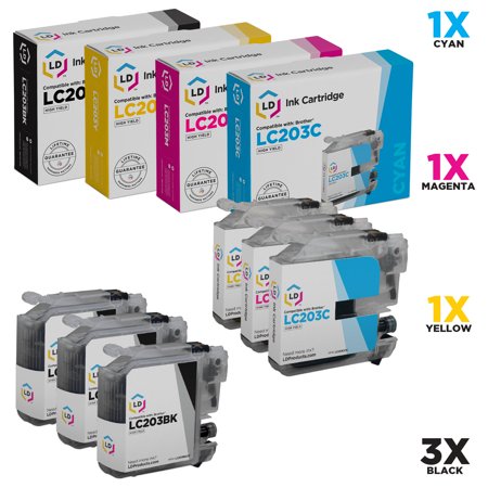 LD Compatible Replacements for LC203 6PK HY Cartridges:3 LC203BK Black 1 LC203C Cyan 1 LC203M Magenta & 1 LC203Y Yellow for MFC J4320DW  J4420DW  J4620DW  J5520DW  J5620DW & J5720DW