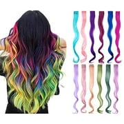 Colored hair extensions 22 Inch Rainbow Hair Synthetic straight Hair Extensions for Women Girls Kids Gift Multi-Colors Party Clip in Synthetic Hairpiece