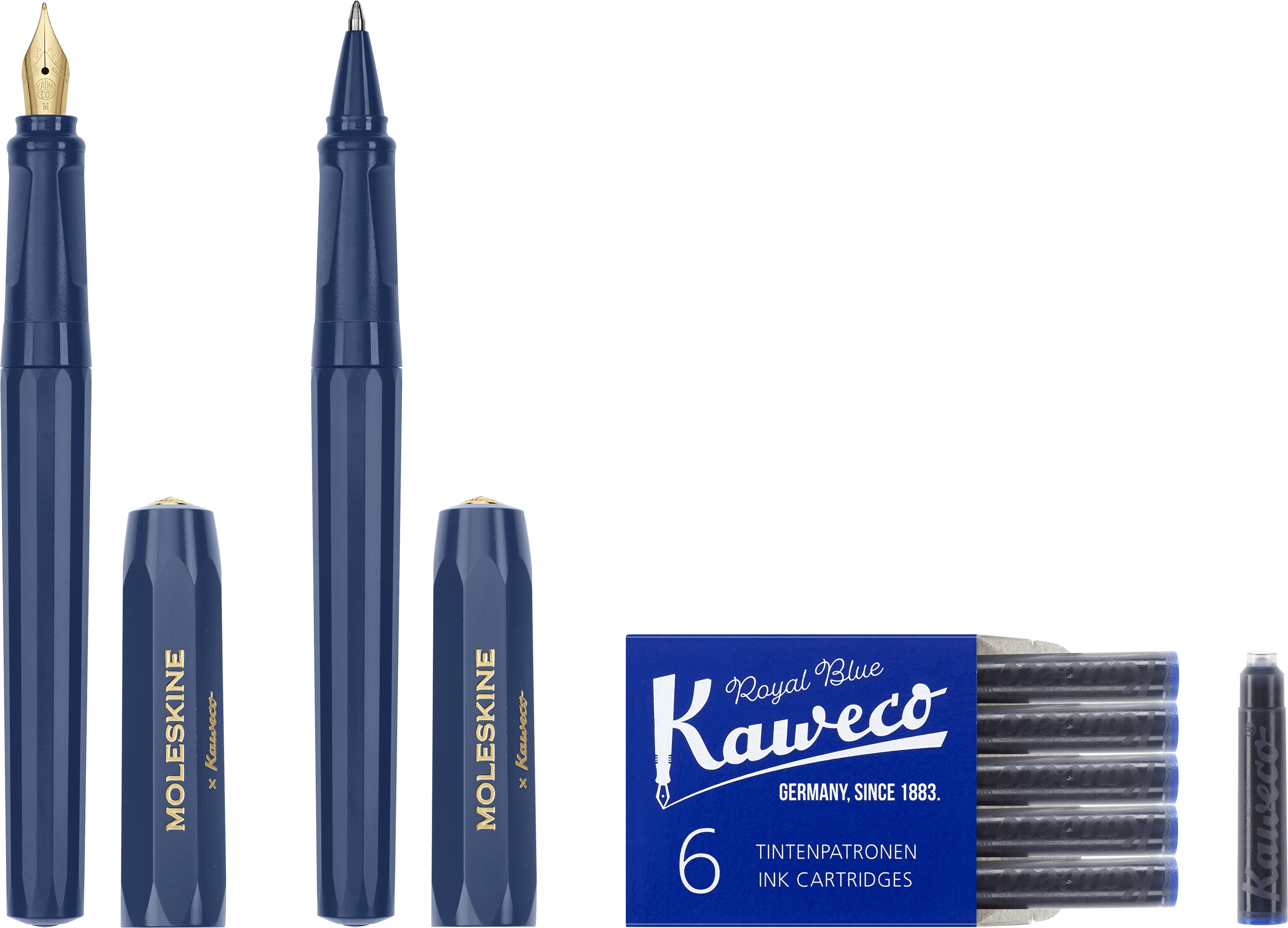 Moleskine Kaweco Ballpoint & Fountain Pen Set, Blue, Medium Point and Medium Nib (1.0 mm), Blue ink