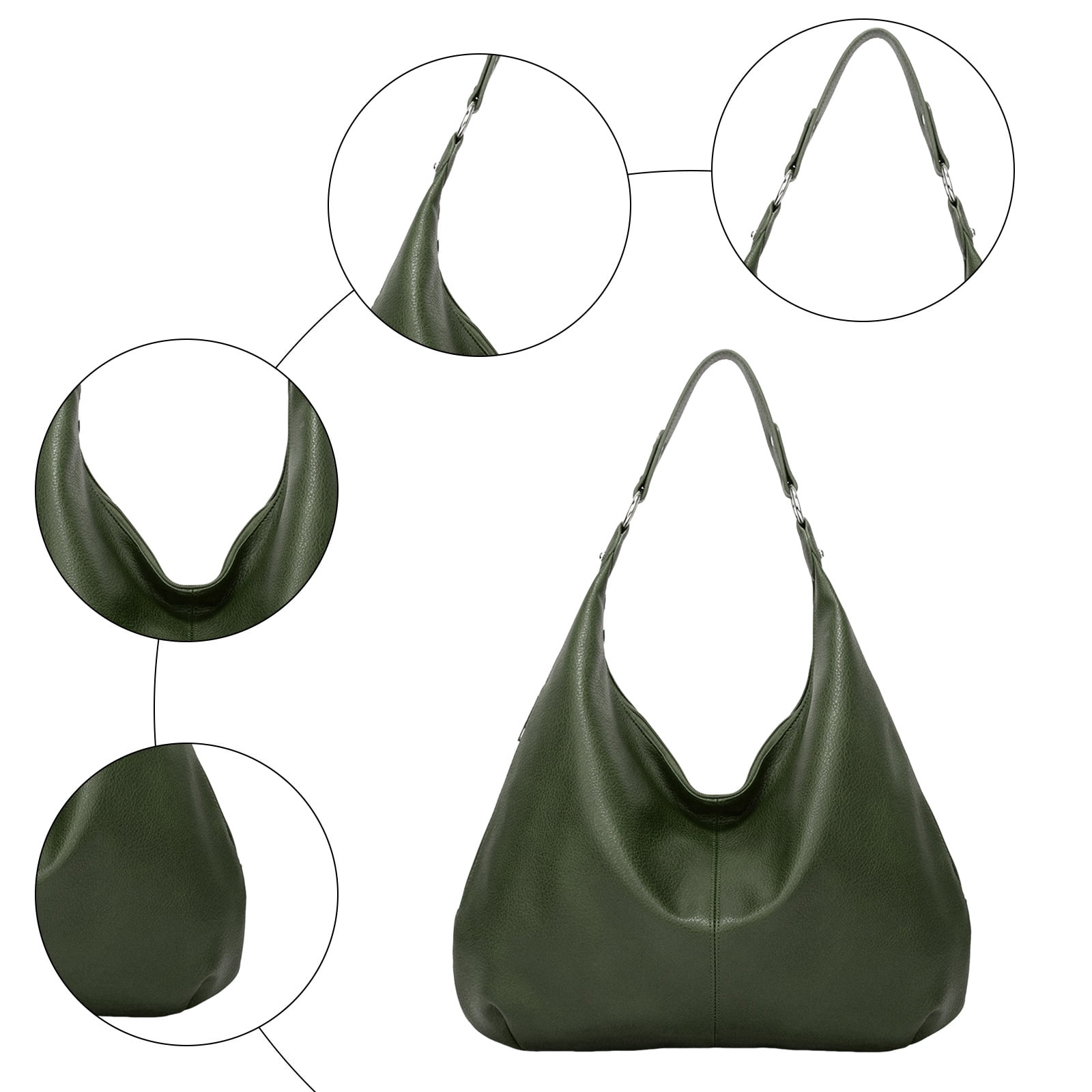 Stylago Slouchy Shoulder Bags Soft Leather Versatile Underarm Handbag Adjustable Button Strap Large Stylish Tote Purses Green