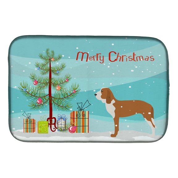 Spanish Hound Merry Christmas Tree Dish Drying Mat