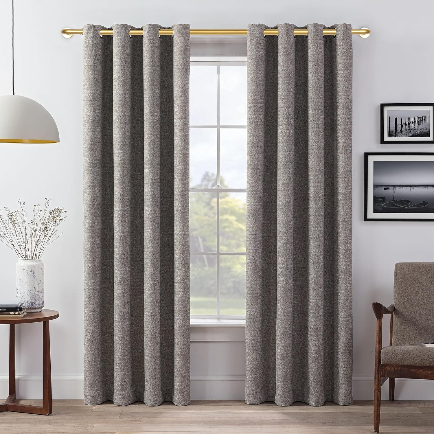 eTeckram Energy Saving Wrap Around Blackout Return Adjustable Window Curtain Metal Rod Set, 5/8 inch Diameter,84"-120",Gold