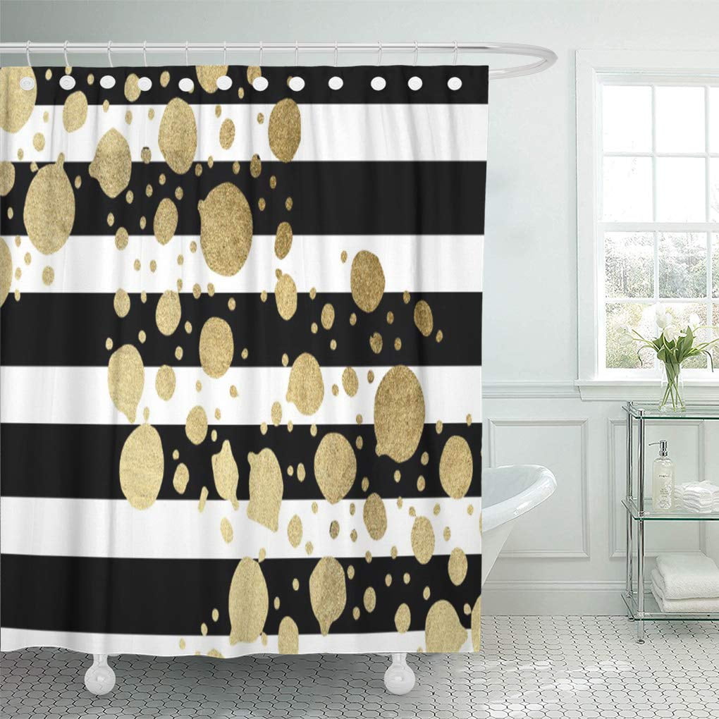 CYNLON Modern Faux Gold Paint Splatter on Black Stripes Patterns