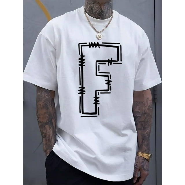 Simple and stylish F-letter printed men's round neck short sleeved T-shirt, comfortable and breathable casual sports top suitable for spring and summer vacation leisure