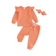 thumbnail image 2 of Newborn Girl Fall Outfits 3 6 9 12 18 24 Months 3Pcs Baby Girl Clothes Set Solid Color Crew Neck Long Sleeve Sweatshirts Long Pants Headband, 2 of 10