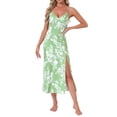 thumbnail image 2 of INSPIRE CHIC Women's Nightgown Chemise Floral Split Midi V Neck Bow Spaghetti Strap Cami Lingerie Pajama Dress S Green with White Floral, 2 of 6