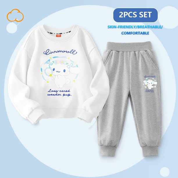 Anime Sanrio Kuromi Kawaii Children's Clothing 2Pcs Set Cinnamoroll My Melody Cute Autumn Sportswear Girls Cartoon Casual Wear