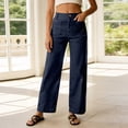 thumbnail image 2 of Yuhangmm Women's Pants Summer High Waist Straight Leg Button Wide Leg Pants For Casual Comfortable Trousers Navy XXL, 2 of 5