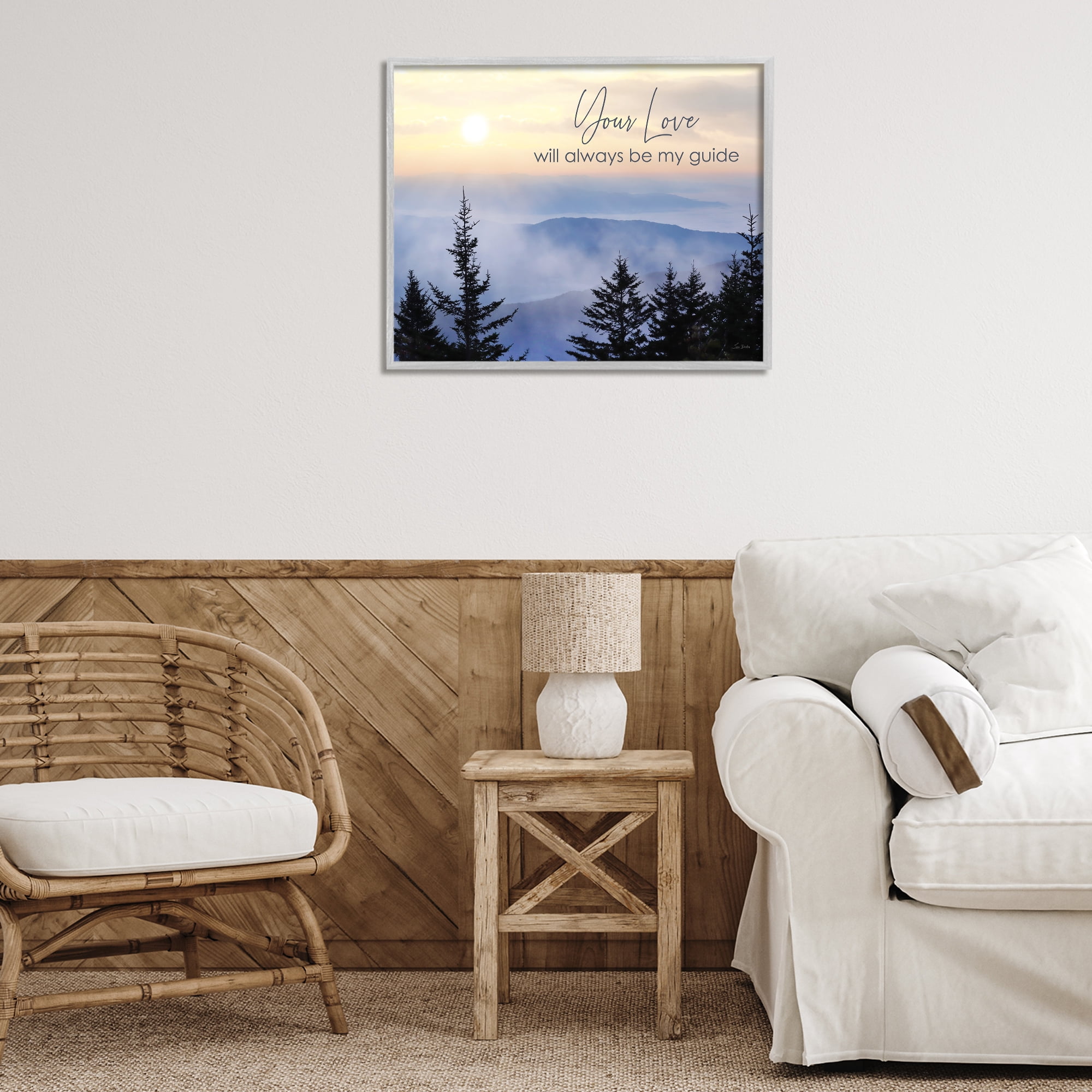 Stupell Industries Love Will Be My Guide Landscape Painting Gray Framed Art Print Wall Art, 30 x 24