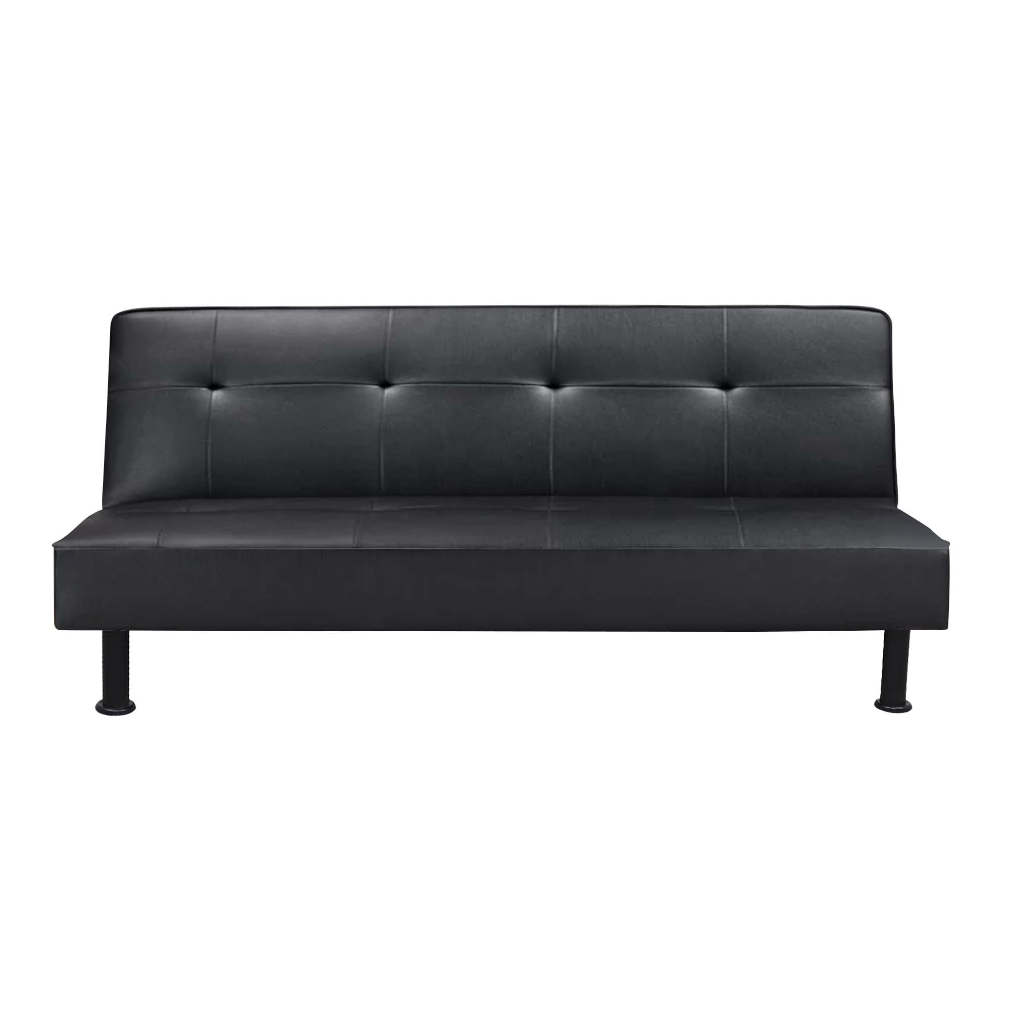 Aukfa Studio Futon Convertible Sofa Bed, Tufted Back, Leather, Black