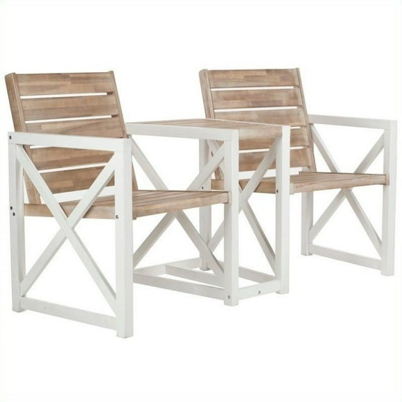 Safavieh Jovanna Steel and Acacia Wood 2 Seat Bench in White and Oak