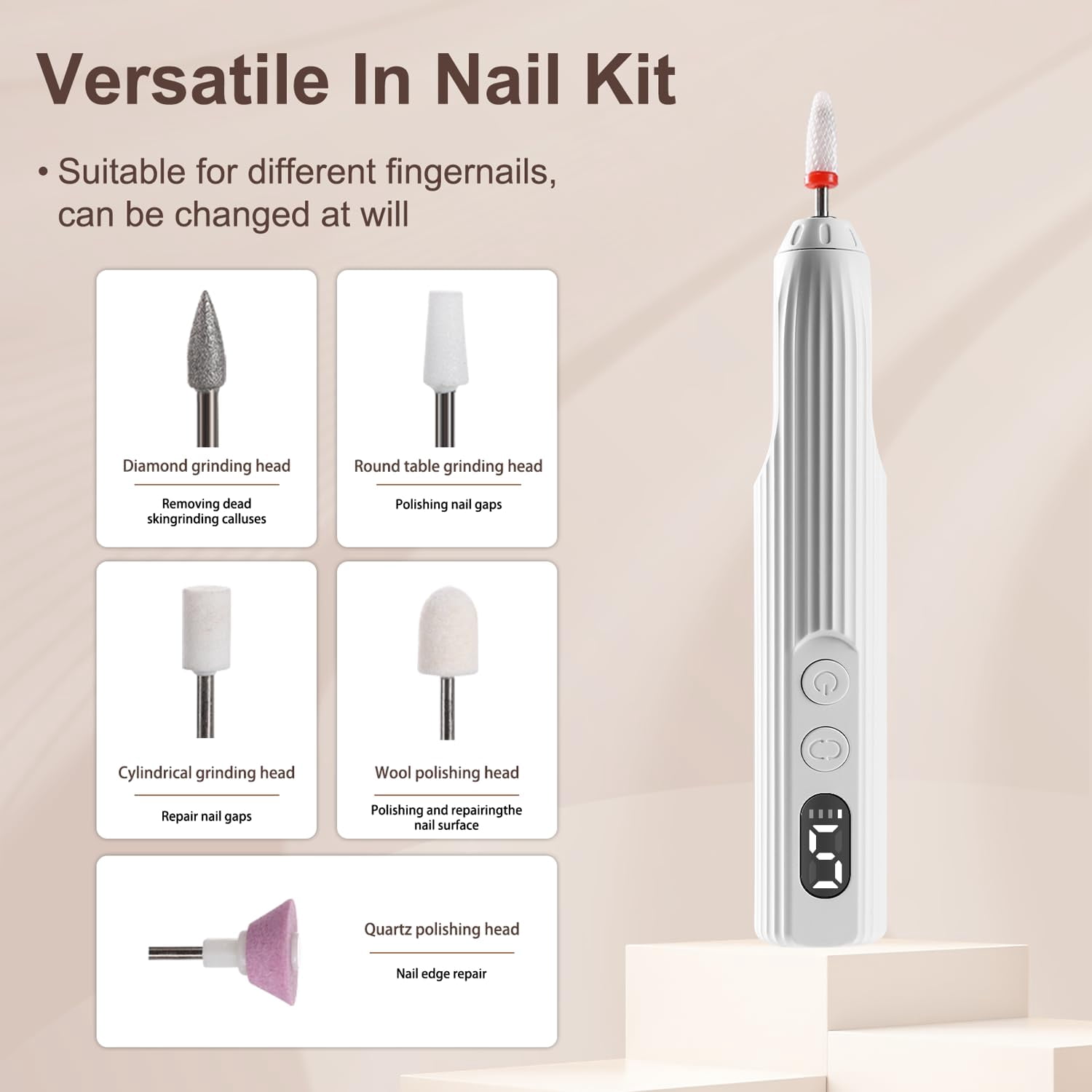 Portable Nail Drill, Electric Nail Drill Kit with UV LED Nail Lamp, 6 Drills and Rechargeable Base, 5 Speeds Hand Foot Care Tool for Nail Grind Trim Polish