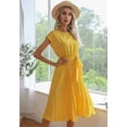 thumbnail image 4 of Womens Summer Dresses Cap Sleeve Polka Dot Falten Midi Dress 2024 Fashion O Neck Casual Fit Tiered Boho Beach Vacation Sundress (Yellow,Large), 4 of 6