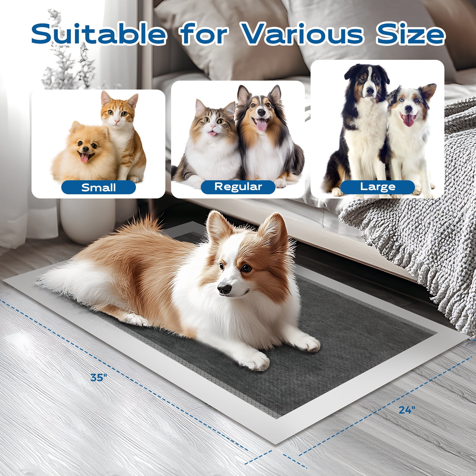 ROSYNEY Charcoal Puppy Pads, 24" x 35", Thicken & Absorbent Training Pads for Dog (50 Counts)