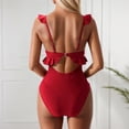 thumbnail image 5 of WAYUTE Womens One Piece Swimsuits Swimsuit for Ruffle Bathing Suit V Neck Ruched Swim Suit Cutout Swimwear, 5 of 7