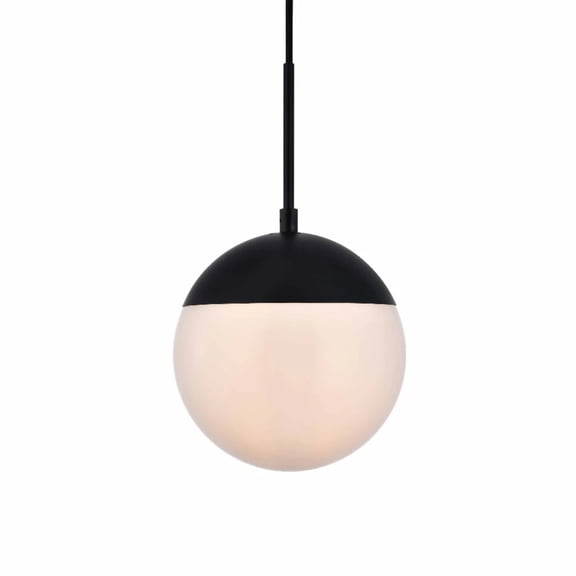 Eclipse 1 Light Black Pendant With Frosted White Glass