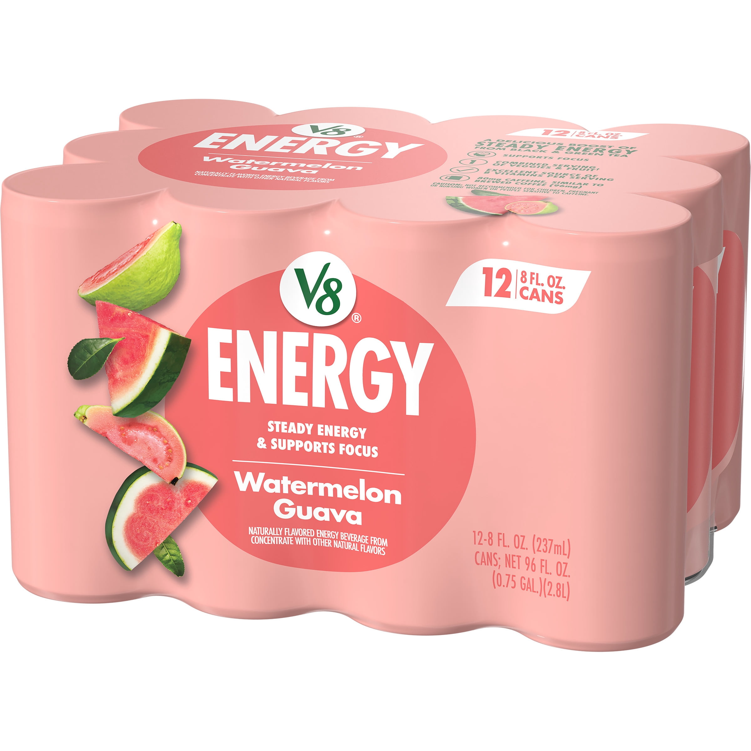 V8 Energy Watermelon Guava Energy Drink, 8 fl oz Can (12 Pack)