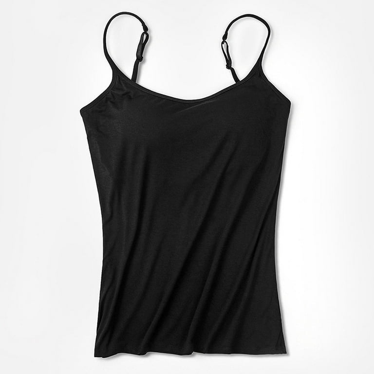 ClodeEU Women'S Camisole tops with Built In Bra Neck Vest Padded Slim Fit  Tank tops (Black XL)