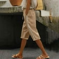 thumbnail image 3 of Womens Cargo Shorts Plus Size New Women's Half Shorts Pants Summer Elastic Waist Buttons Lightweight Casual Linen Pockets Pants New Khaki 3XL, 3 of 9