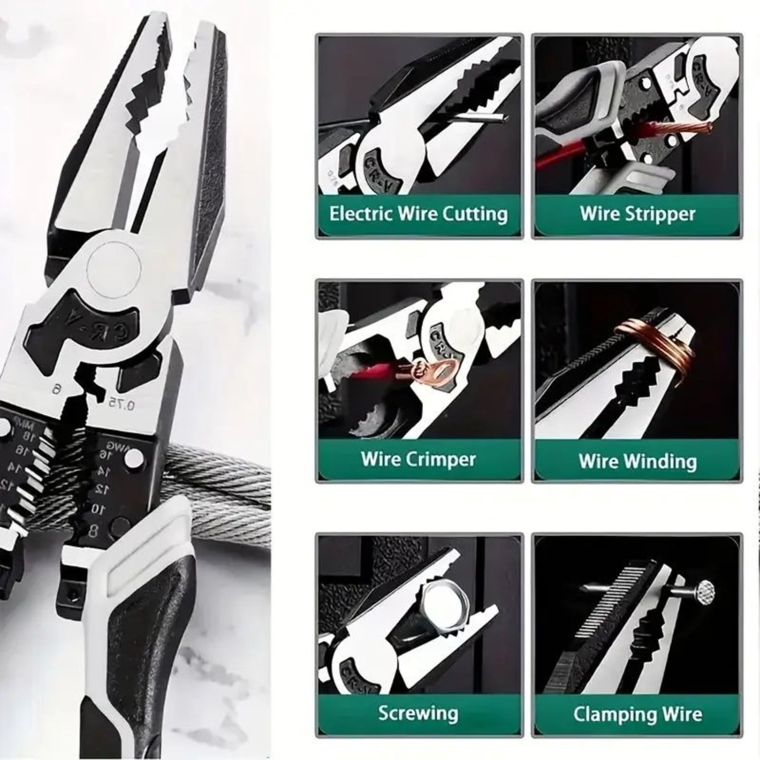 5-in-1 Multifunctional Tiger Pliers Industrial Grade Automatic Wire Stripper Cutter with PVC Handle