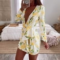 thumbnail image 4 of Mini vestido con cuello en V y manga larga con estampado floral informal de moda sexy para mujer Pompotops  hdfakjf6539, 4 of 9