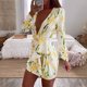 thumbnail image 4 of Mini vestido con cuello en V y manga larga con estampado floral informal de moda sexy para mujer Pompotops  hdfakjf6542, 4 of 9