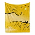 thumbnail image 1 of Black Crow Soft Flannel Fleece Throw Blanket, Silhouette Birds on Autumn Bare Branches, Cozy Plush for Indoor and Outdoor Use, 50" x 60", Grey Yellow, by Ambesonne, 1 of 6