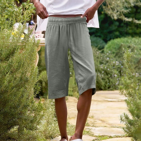 Tittly Womens Shorts Baggy Pants Womens Casual Solid Side Pockets Pants Shorts Elastic Waist Back Pockets Daily Shorts Sweat Shorts Lounge Pants Women AG L