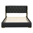 thumbnail image 4 of Harper & Bright Designs PU Leather Platform Bed with Metal Strips Headboard, Full Size Upholstered Soft Bed with Wingback and Slat Support, Black, 4 of 14