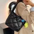 thumbnail image 3 of Quilted Top Handle Bag for Women Puffer Handbags Puffy Shoulder Bag Winter Cotton Padded Shopping Bag Ladies Purse Commute Bag Black A, 3 of 6