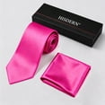 thumbnail image 6 of HISDERN Mens Solid Color Ties Formal Satin Necktie and Pocket Square Set Classic Tie Pink, 6 of 12