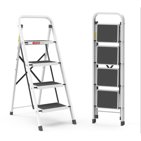 LevLad 4 Step Folding Ladder, Lightweight Portable Step Stool, 330 Lbs Capacity, White