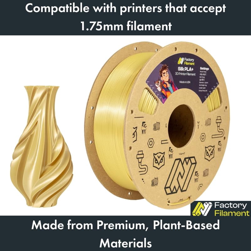 1.75mm Silk Brass PLA 3D Printer Filament, 1 KG Spool, Dimensional Accuracy +/- 0.02 mm, 3D Printing Filament