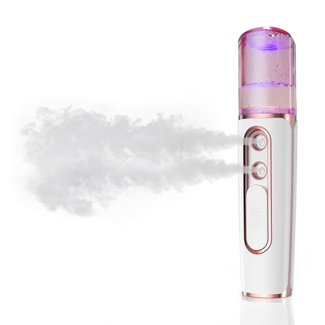 Nano Facial Mister portátil, vaporizadores para el cuidado facial con 2 boquillas pulverizadoras, recargable por USB, tanque de agua visual, rosa
