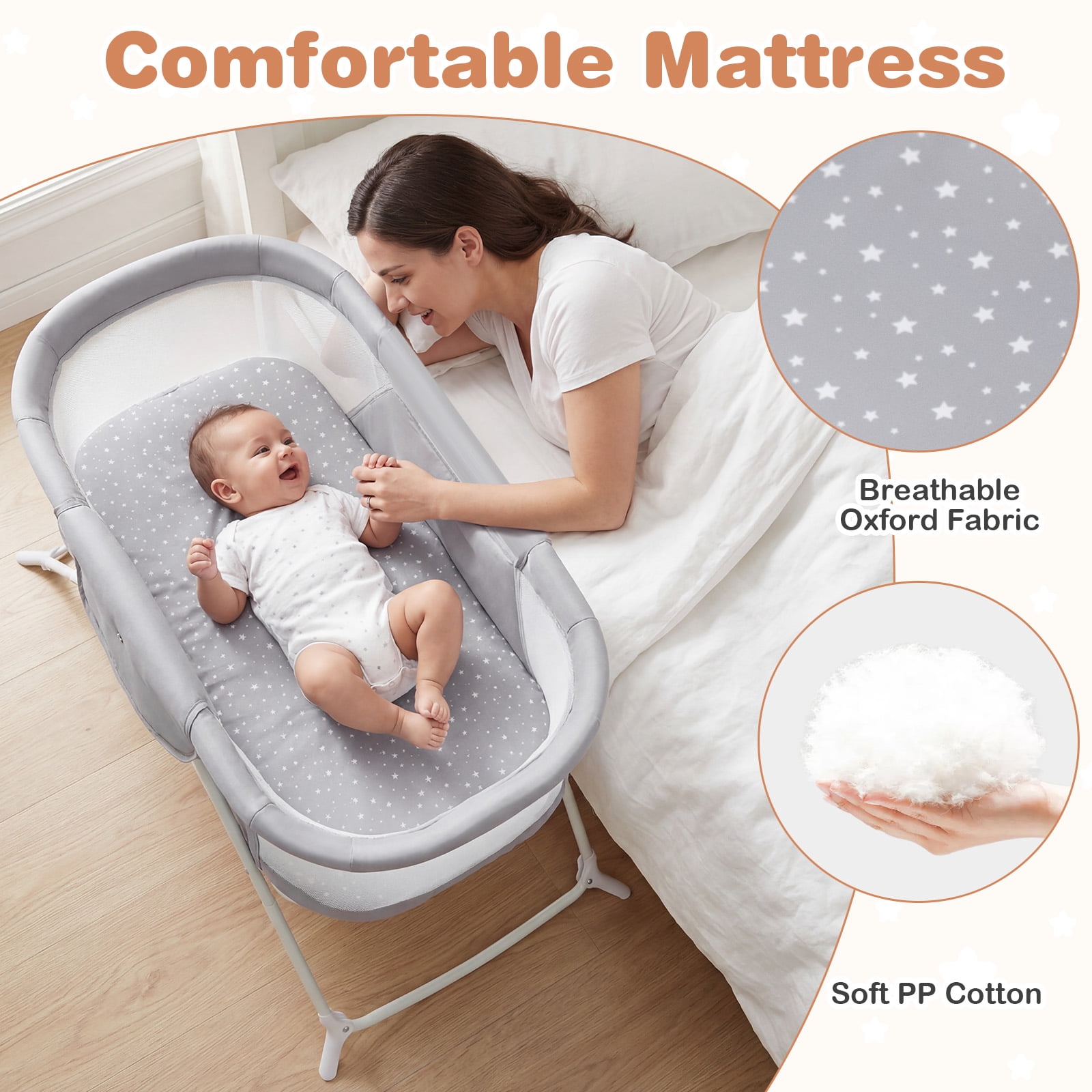 Costway 2 in 1 Baby Bassinet with Rocking Motion with Breathable Mesh Gray