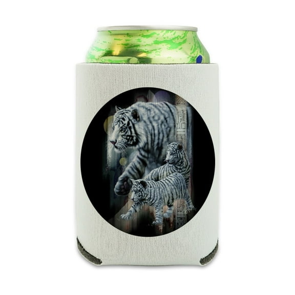 White Bengal Tigers Can Cooler - Drink Sleeve Hugger Collapsible Insulator - Beverage Insulated Holder