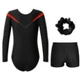 thumbnail image 2 of TiaoBug Kids Girls Rhinestone Long Sleeve Gymnastics Leotard Dance Bodysuit with Shorts Hair Band Set Red 10, 2 of 5