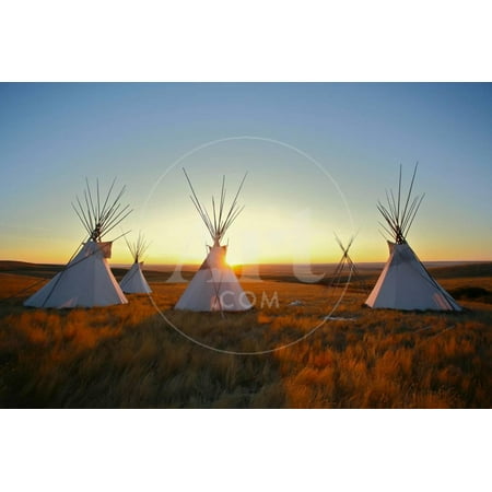 Native North American Tipis at Sunrise on the Plains Print Wall Art By Sky Light Pictures