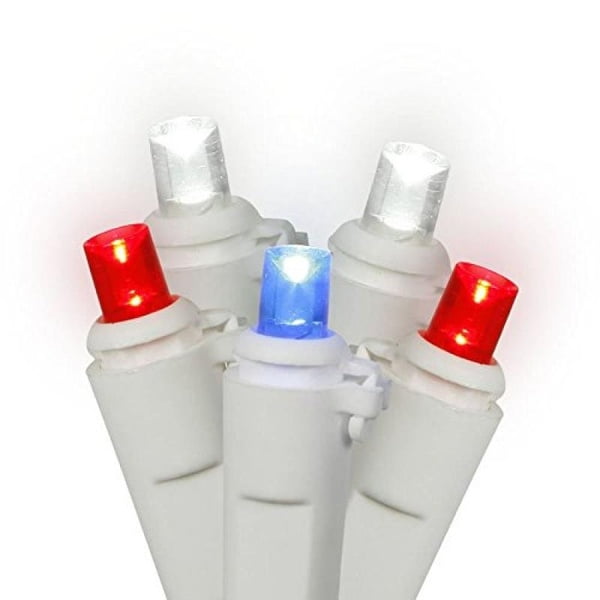 Vickerman Vickerman 50 Red-White-Blue Wide Angle LED Light on White Wire 25' Christmas Light Strand