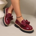 thumbnail image 5 of Womens Wine Platform Loafers Slip On Chunky Sole Vegan Faux Leather Shoes with Bow Casual Comfort,Size 8.5, 5 of 9