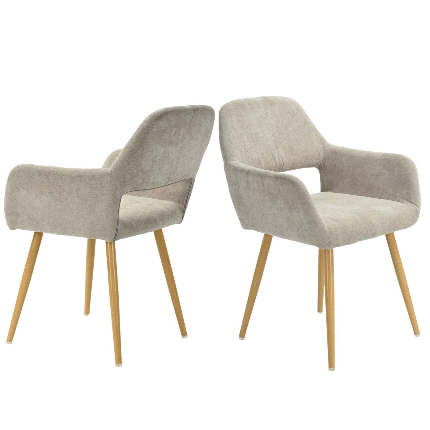 Homy Casa Set of 2 Dining Chairs, Upholstered Chairs with Armrests and Ergonomic Back, Beige Fabric
