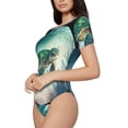 thumbnail image 2 of KLL Women 's Crew Neck Bodysuit Jumpsuits Watercolor Turtle5 Print Short onesies Stretch T Shirts, 2 of 7
