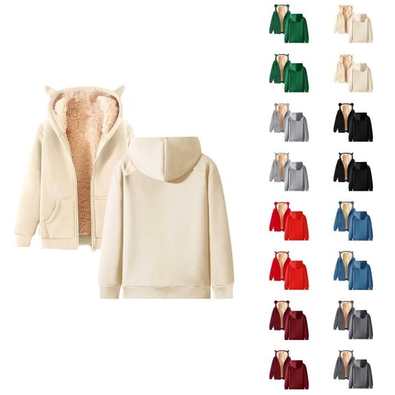 Plain Basic Fleece Lined Zip Up Hoodies for Women Winter Long Sleeve Thick Hooded Sweatshirt with Pockets Jacket Coat