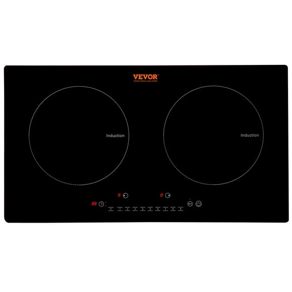VEVOR Electric Cooktop, 2 Burners, 24'' Induction Stove Top, Built-in Magnetic Cooktop 1800W, 9 Heating Level Multifunctional Burner, LED Touch Screen w/ Child Lock & Over-Temperature Protection