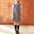 thumbnail image 4 of Spazoro Girls School Uniform Sets, Spring Summer 3PC Short Sleeve Shirts+ Dress+ Necktie Solid Collar Outfit Sets for Kids Gray Size 9-10 T, 4 of 6