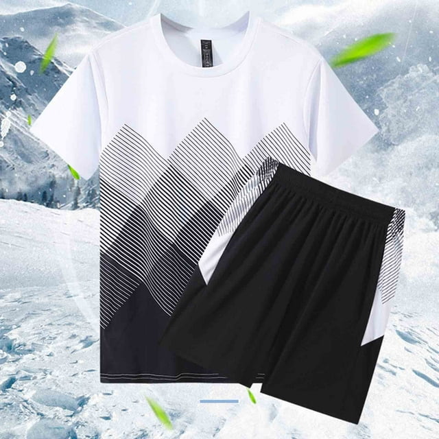 NTACZA Ensemble Chemise et Short pour Homme, Survêtement Athlétique à Manches Courtes, Graphique, Col Ras du Cou, 3TG