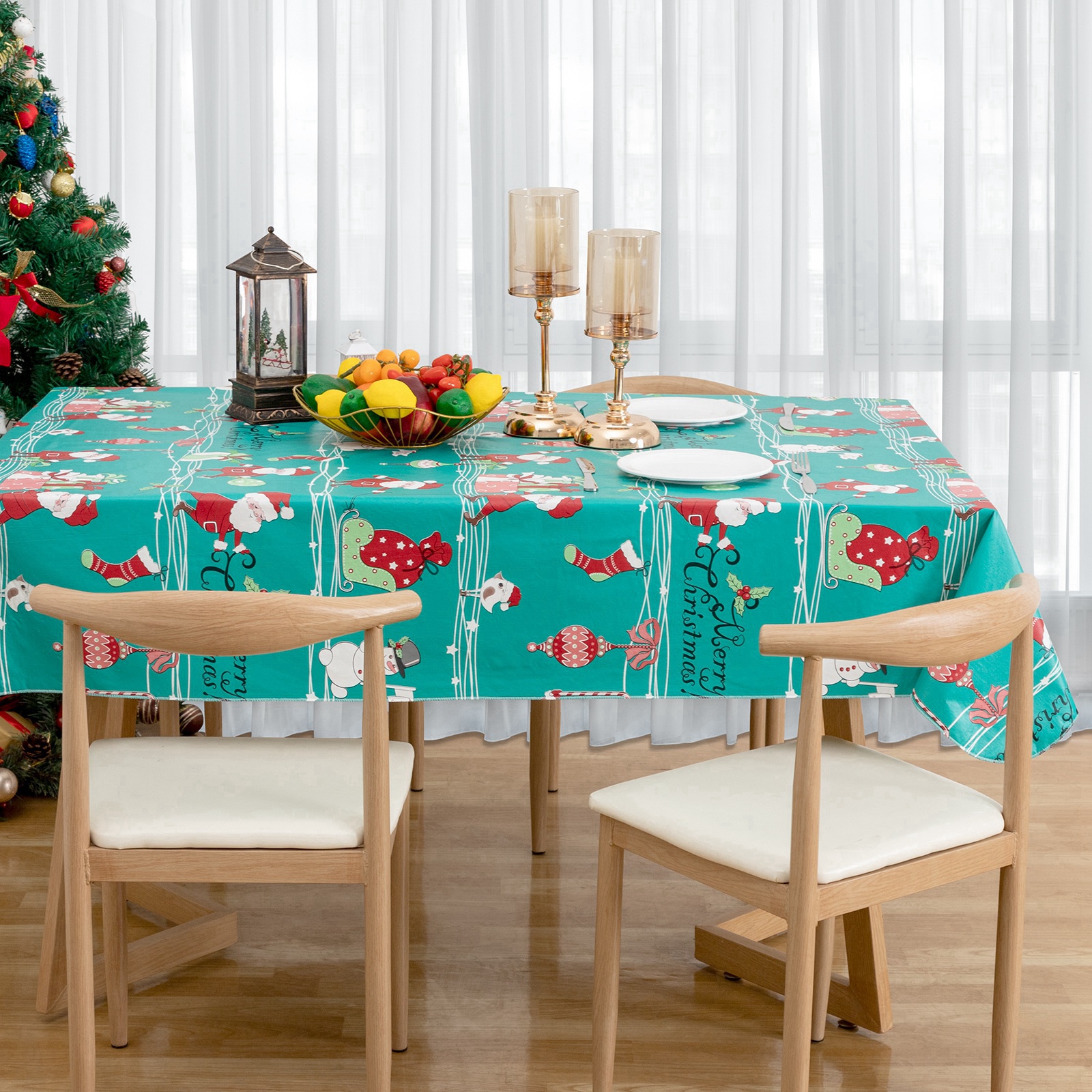 RAY STAR Christmas Rectangle Tablecloth 52x70 inch Waterproof Holiday Decoration Tablecloth Xmas Plastic SpillProof Table Cover