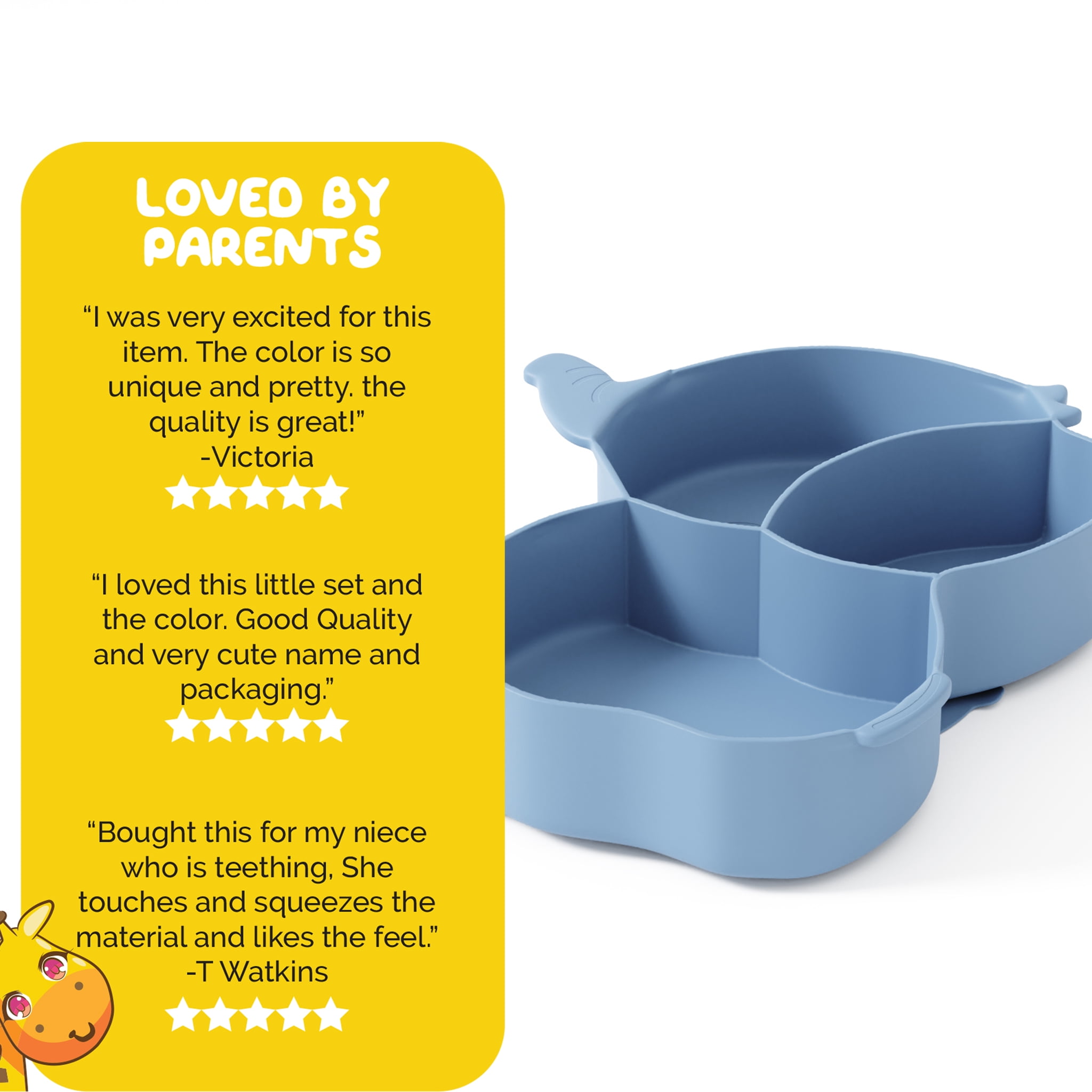 Baby Dinner Set in Blue color Cute Elephant Shape including Suction Tray and Utensils by Muqee Peeko - (3 Piece Set)