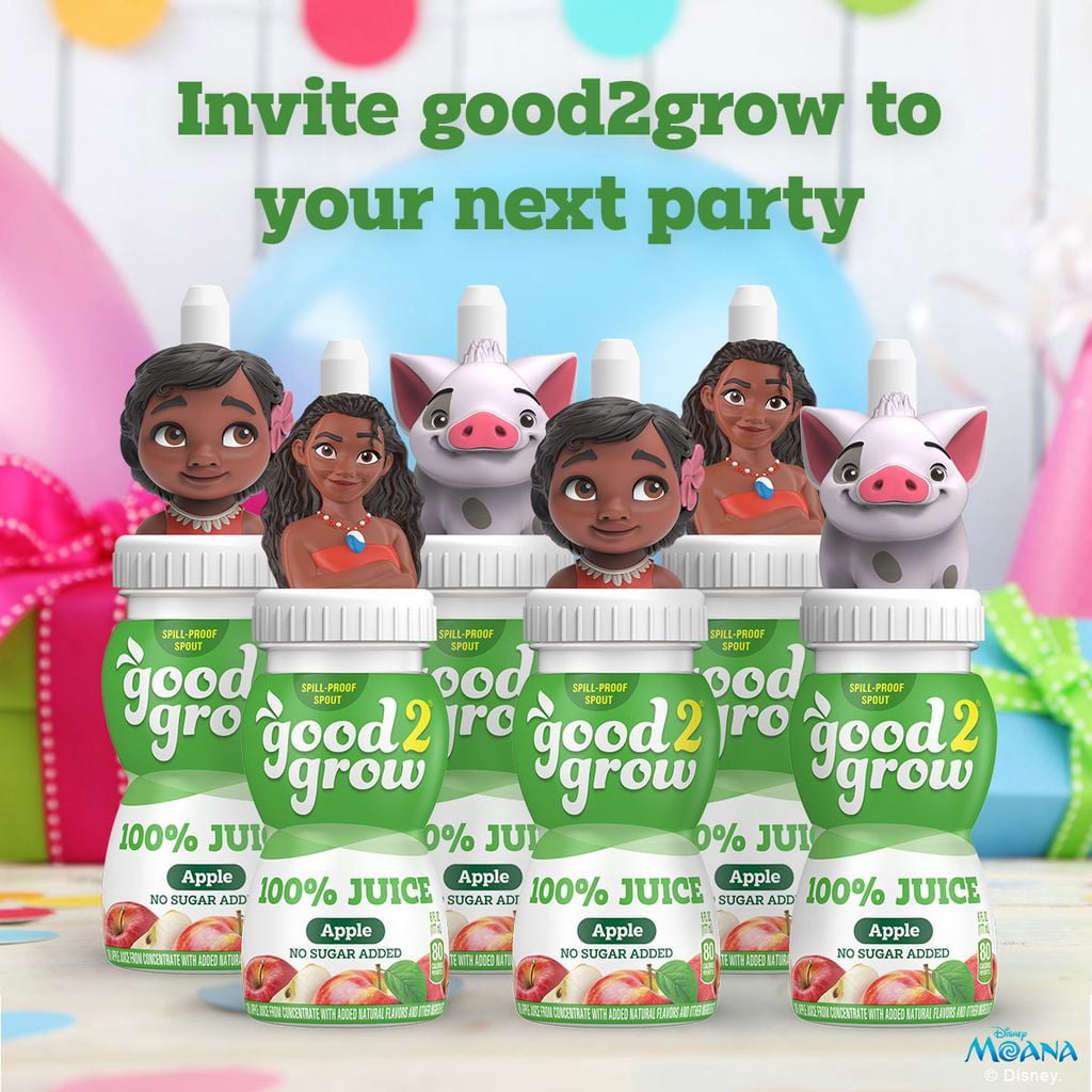 good2grow Disney Moana 100% Apple Juice Party Pack, 6 fl oz Bottles (Pack of 12)
